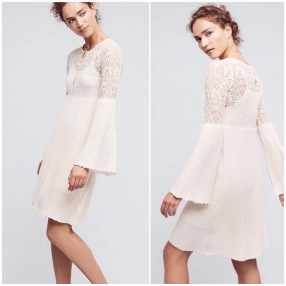 NWT: $148 ANTHROPOLOGIE Lace Knit Midi Dress with Pleated Skirt, Size XS